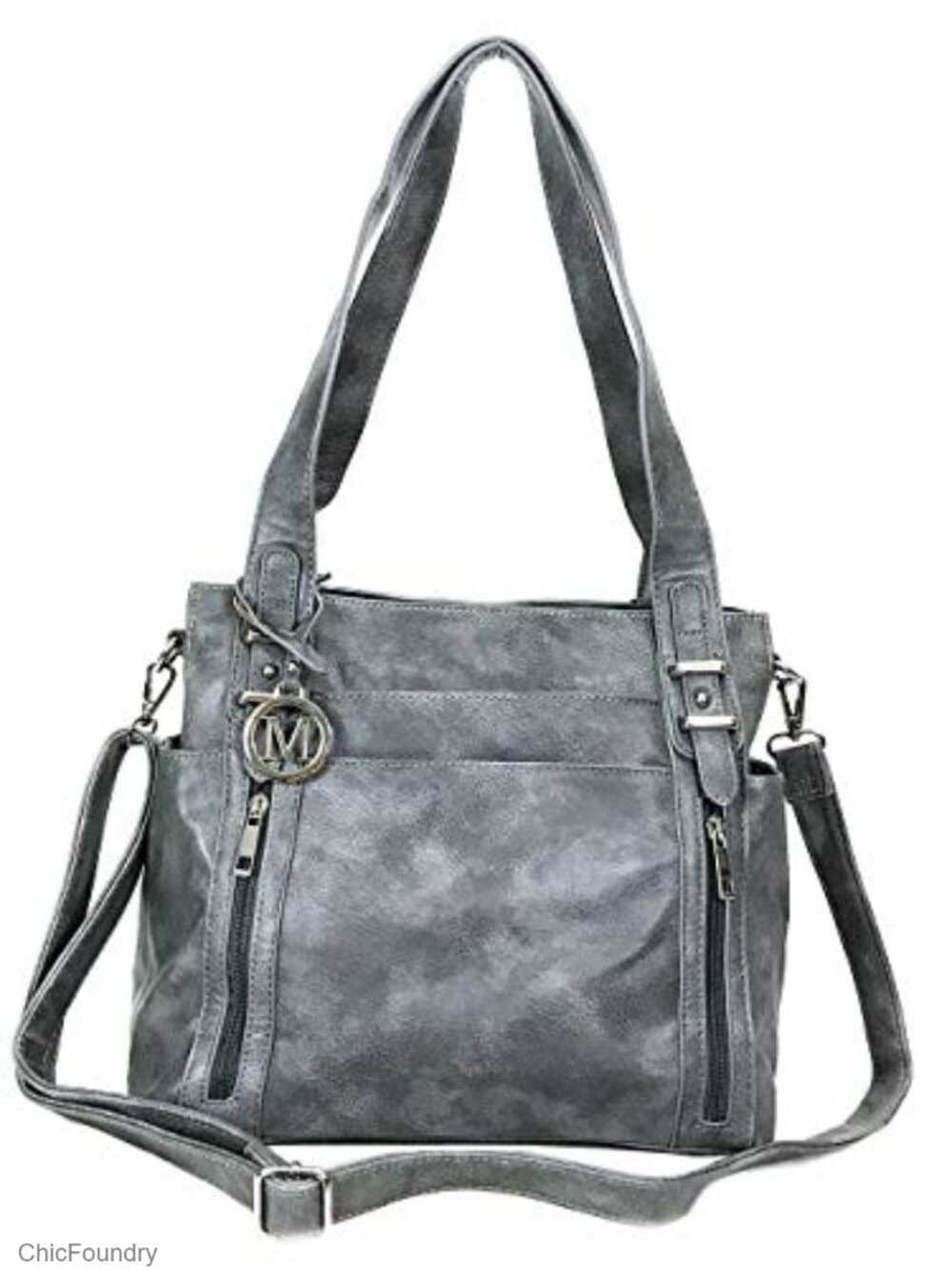 Faux Leather Concealed Carry Shoulder Bag with Hidden Locking Zipper